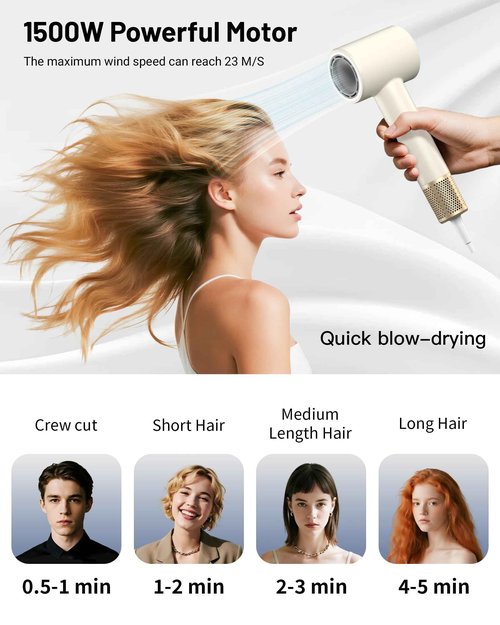 Ionic Hair Dryer with High Speed Brushless Motor, 110000 RPM Fast Drying, Hair Dryer is Suitable for Women, Men, and Kids, Low Noise, Travel Compact Blow Dryer, Storm Grey