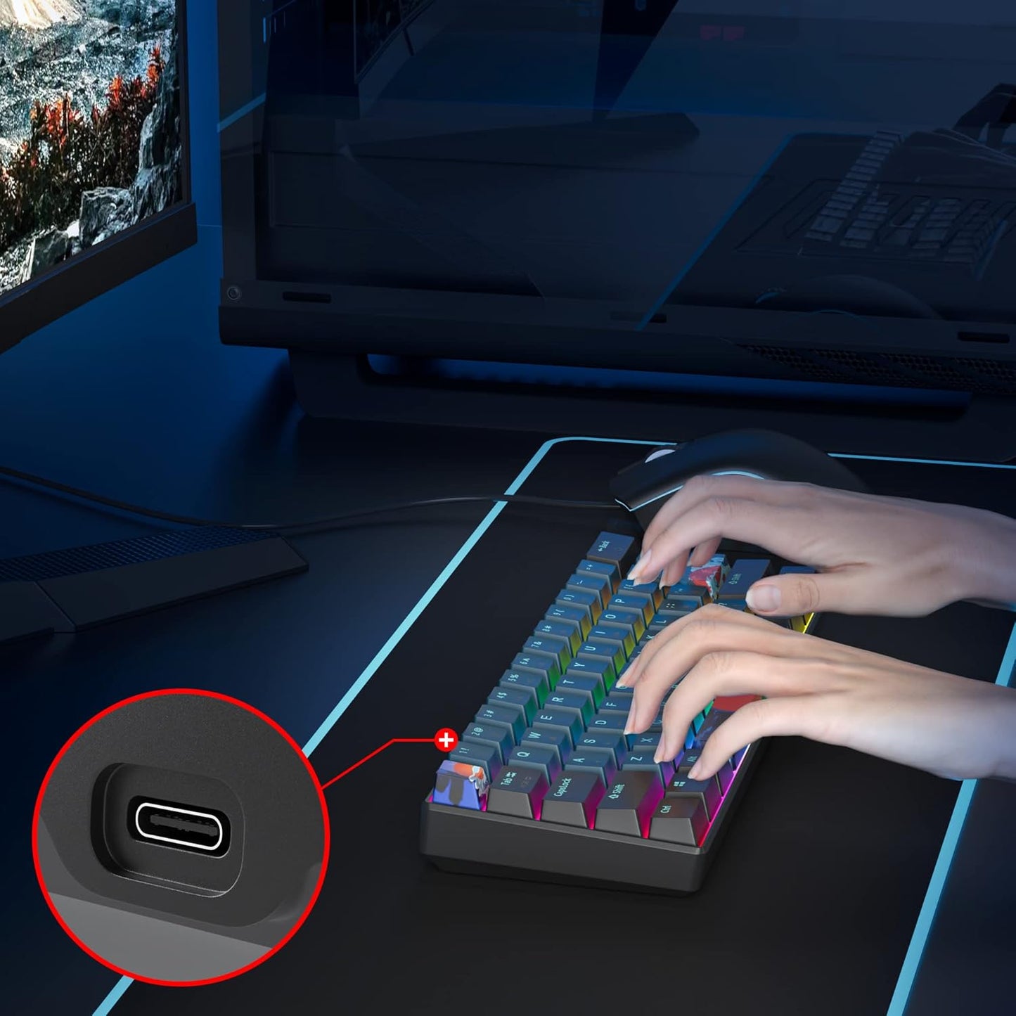 60 Percent Gaming Keyboard Green Matcha Keyboard 61 Keys Wired Mechanical Keyboard Red Switch RGB MDA Keycaps for Windows PC Laptop Gamers(61 Matcha)