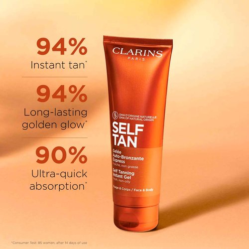 Clarins Self Tanning Tinted Gel and Exfoliating Body Scrub for Smooth Skin Bundle | Self Tanner for Face and Body | Buildable Tan | Softening and Smoothing Body Scrub | All Skin Types