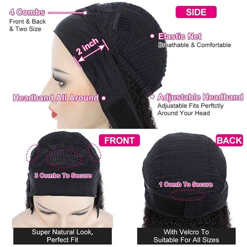 Eooma Glueless Wigs Human Hair Curly Headband Wig for Black Women (20 inch) Brazilian Remy Hair Curly None Lace Front Wigs Human Hair Scarf No Gel Wigs