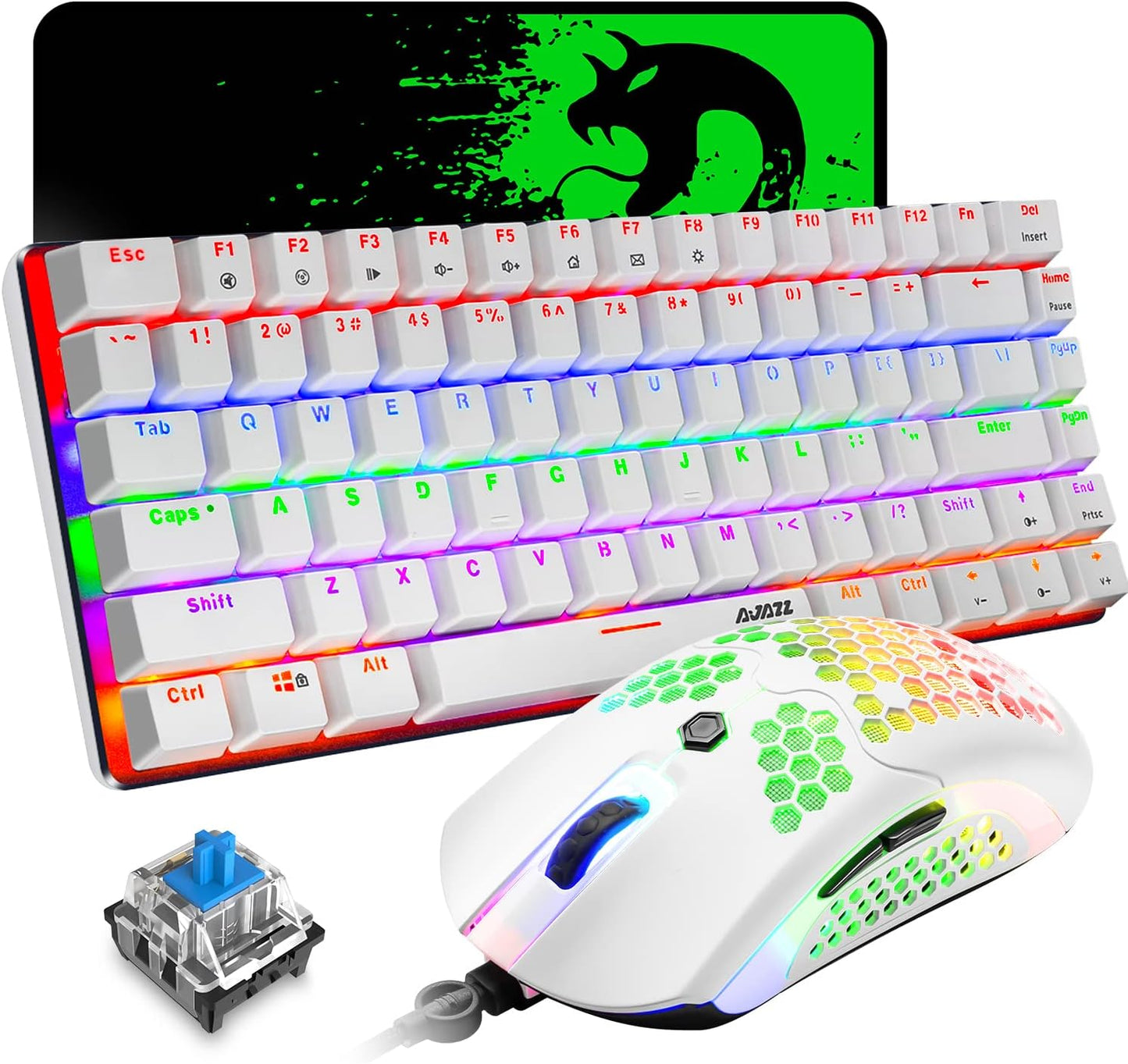 ZIYOU LANG Wired Gaming Keyboard and Mouse Combo,Blue LED Backlit Mechanical Keyboard,12K DPI RGB Ultralight Gaming Mouse,Gaming Mouse Pad for PC Gamer(Macaron Green)