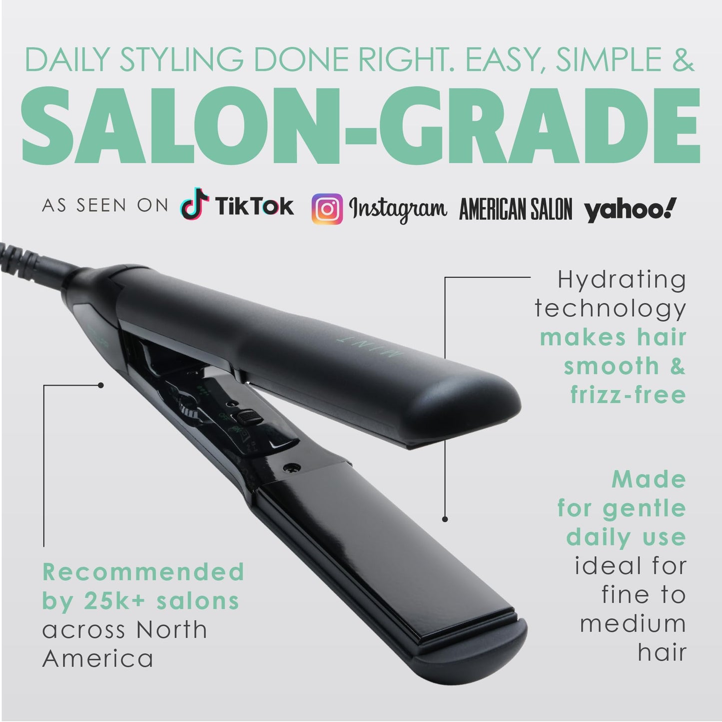 MINT Ceramic Flat Iron Hair Straightener | Professional Hair Straightener for Smooth, Frizz-Free Styles | Best Flat Iron with Ionic Ceramic Plates | Safe for Fine to Medium Hair