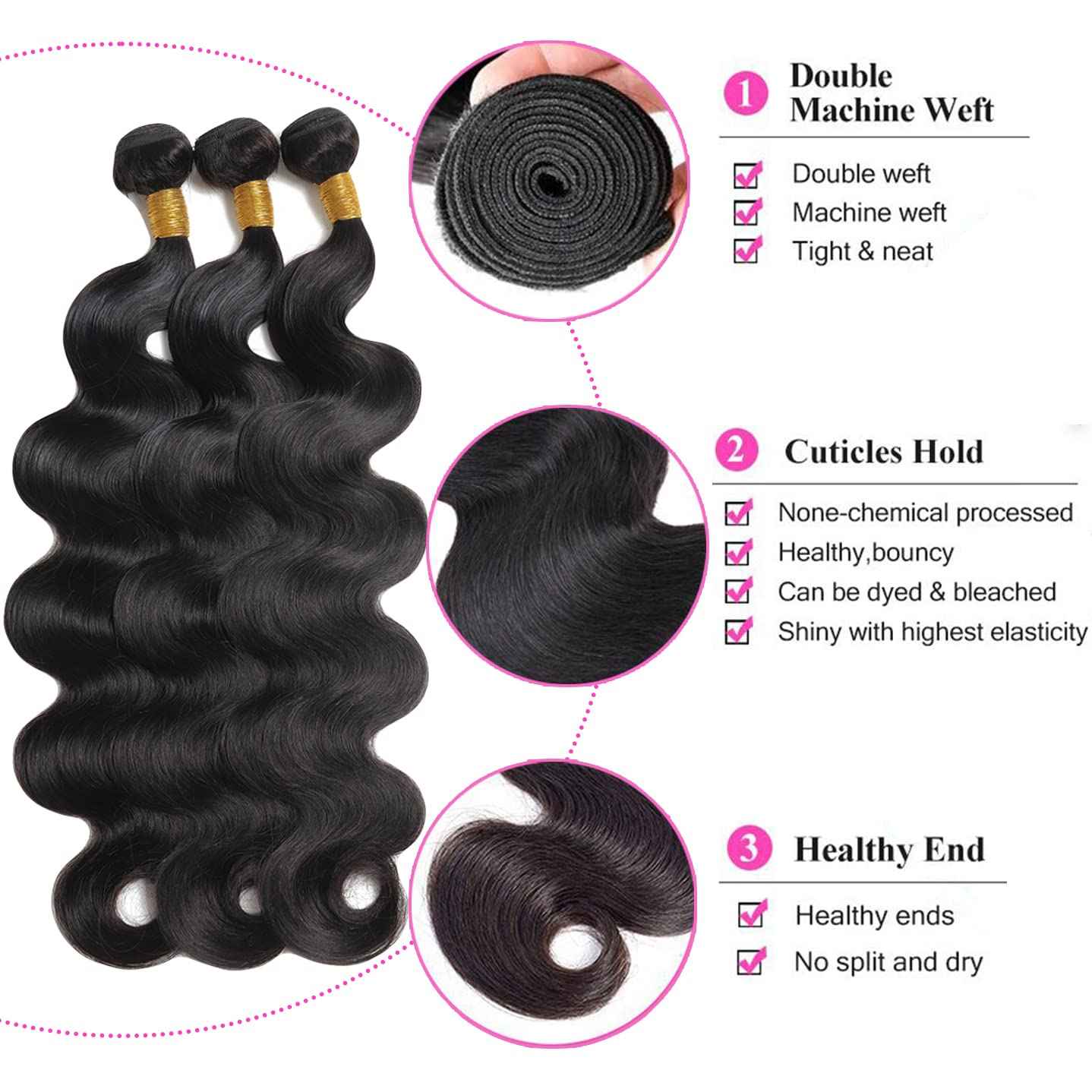 12A Brazilian Body Wave Bundles (18 18 18 Inch) Human Hair 100% Unprocessed Virgin Body Wave 3 Bundles Weave Bundles Natural Black Human Hair Extensions for Black Women