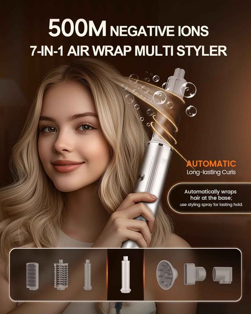PRITECH Professional 7-in-1 AirWrap Hair Styler & Blow Dryer Brush | 110,000 RPM High-Speed, 500M Ionic Care, Auto Curling & Volumizing | 7 Attachments + Gift Box (Ideal for Women, Wives, Moms)