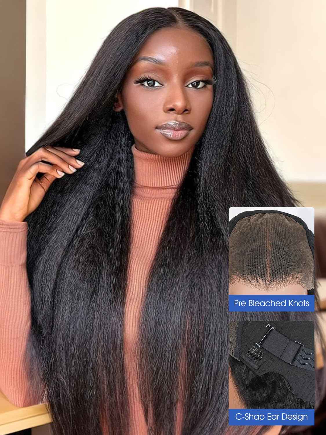 Kinky Straight Glueless Wigs Human Hair 5x7 Wear and Go Wigs Pre Plucked Pre Cut Lace Wig for Women invisible Lace Beginner Friendly 20Inches