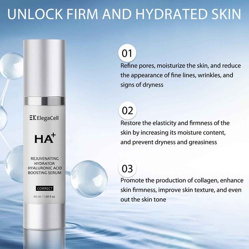 HACIRFE ElegaCell HA + Rejuvenating Hydrator Skin Hyaluronic Acid Boosting Serum for Face - Restore Hydrator Age-Defying Skincare for Women Smooth Fine Lines and Wrinkles 1.69 oz