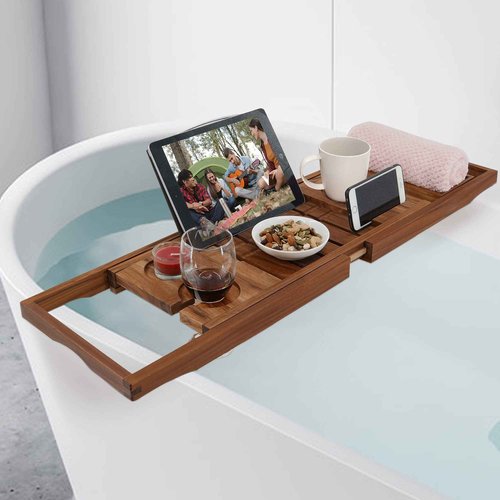 Teak Bathtub Tray and Teak Shower Mat L Bundle