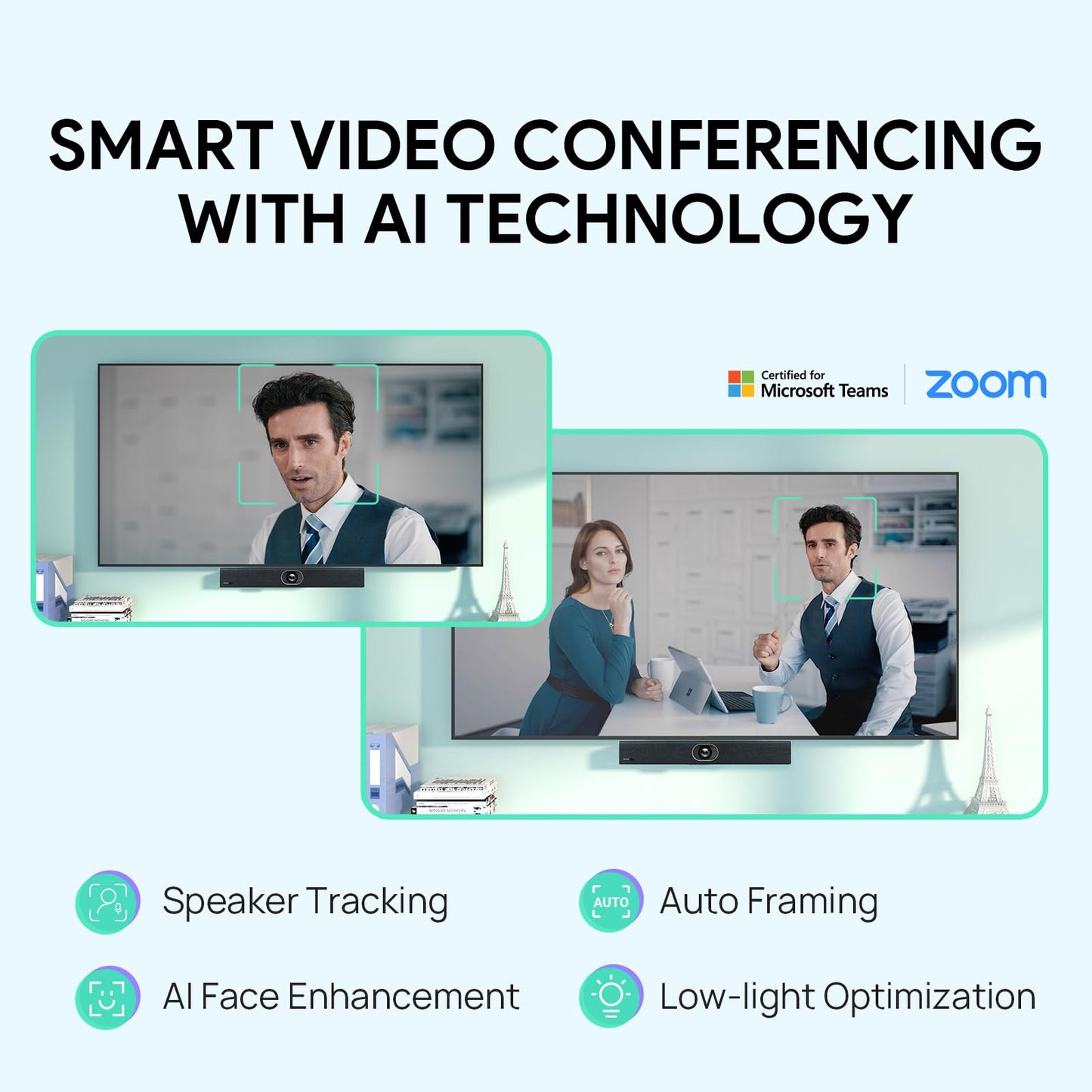 Yealink UVC40 Video Conference Room Camera System Teams Zoom Certified, 4K Webcams All-in-One Video and Audio Conferencing Video Bar, 133° Wide Angle Webcam, Speaker Tracking, PC Connected via USB-A