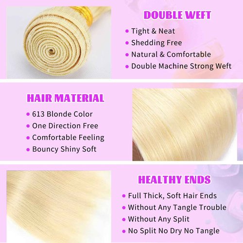 12A 613 Bundles Human Hair 26 Inch Blonde Bundles Human Hair 100% Unprocessed Brazilian Virgin Raw Weave Bundle 1 Bundle Blonde Straight Human Hair for Women