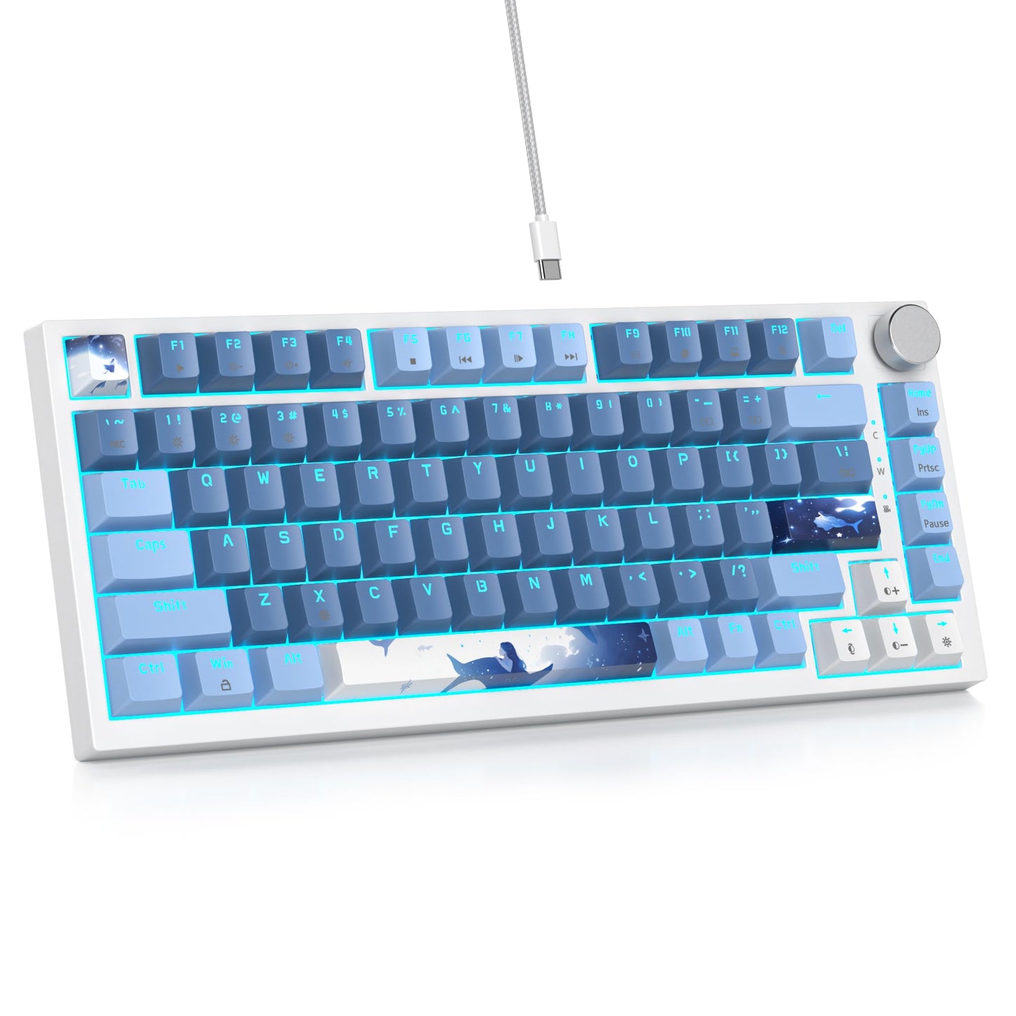 75% Wired Keyboard with Knob, 75 Percent Gaming Keyboard Hot Swappable Gasket Mount,Red Switch,RGB Backlit 82 Keys TKL Mechanical Keyboard,NKRO Compact Keyboard for PC Laptop Windows Gamer(Sea mist)