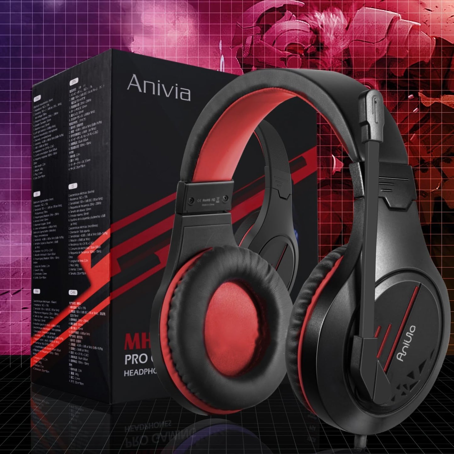 Anivia MH601 Headphones with Microphone Wired Headset with Active Noise Canceling Microphone, 3.5mm Audio Jack Stereo Headphone - Red (Game/Work/School)
