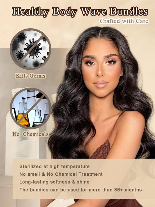 16A Raw Indian Human Hair Bundles 20 Inch Thick Raw Body Wave Bundles Human Hair Weave,4X Lifespan,100% Unprocessed Cuticle Aligned,Reusable Multiple Washes Keep Texture Silky Soft (Natural Black)