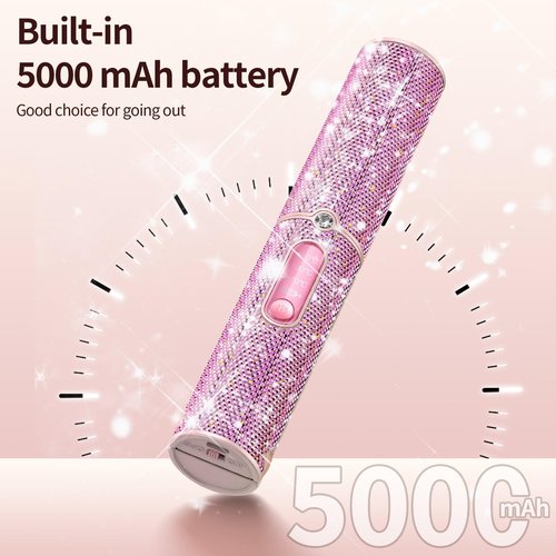 Feitenn Premium Diamond Cordless Hair Straightener Curler - Wireless Styling Iron for Travel,5000mAh Fast USB-C Charge, 3 Heat Settings, Quiet Frizz-Free Hair Care, Gift for Women (Pink)