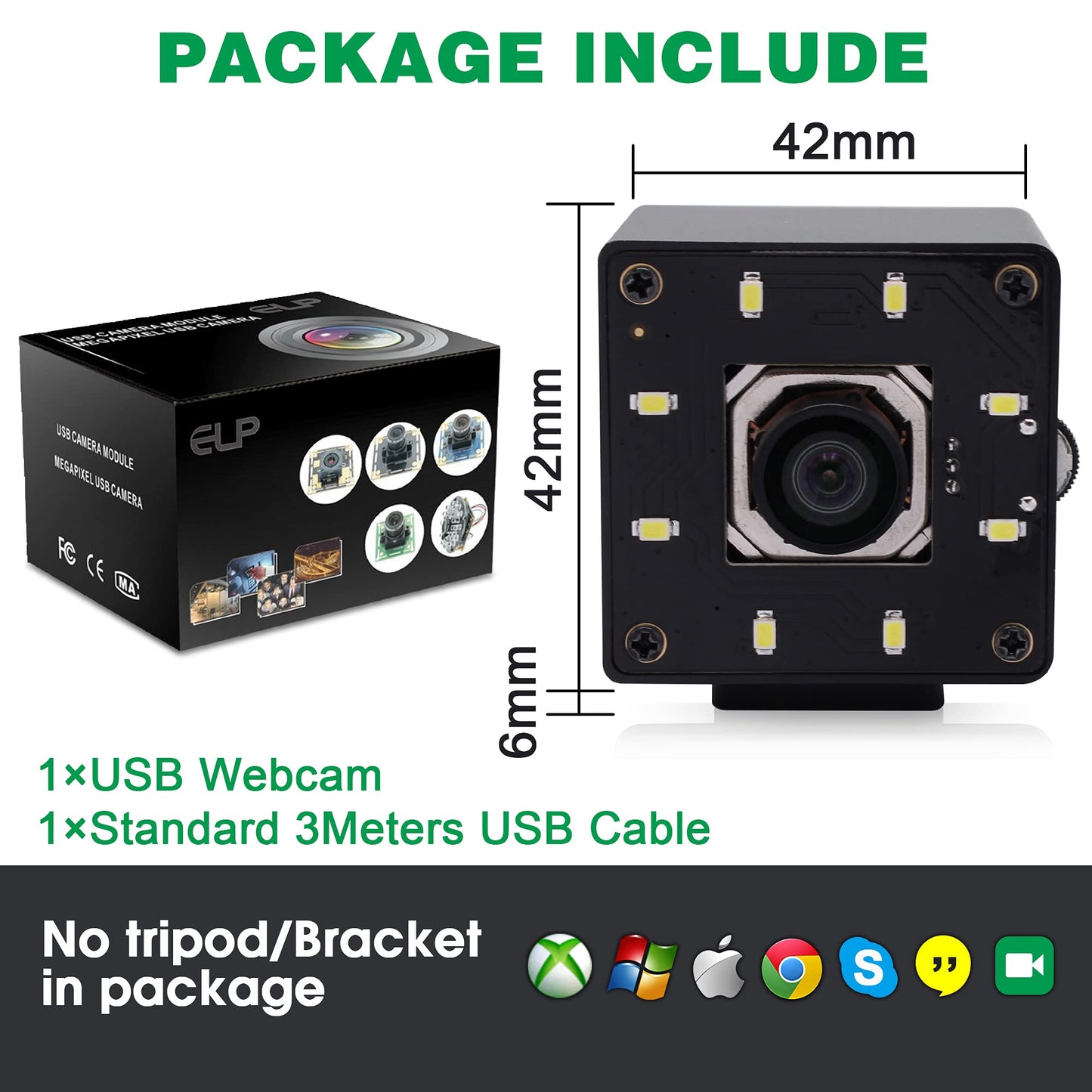 ALPCAM USB Camera 4K Autofocus Webcam High Resolution UHD 2160P Camera with 8pcs White LEDs,100°No Distortion Lens Webcamera with IMX415 Sensor,30fps Plug and Play Web Cam for Video Conference
