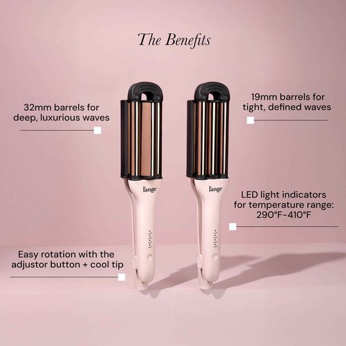 L'ANGE Hair VersaWaver Adjustable Titanium Waver | Pick 19mm or 32mm Waves with 1 Tool | Titanium 3-Barrel Waving Tool | Cool Tip Also Rotates Barrel to Change Wave Lengths (Blush)