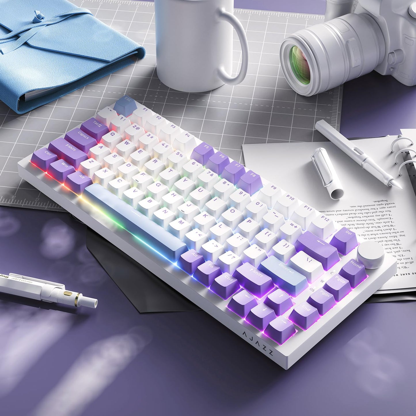 AJAZZ AK820 75% Wired RGB Gasket Mechanical Keyboard with Volume Knob, South Facing LED, Poron Foam, PBT Keycaps, Custom Programmable Hot-Swap Keyboard