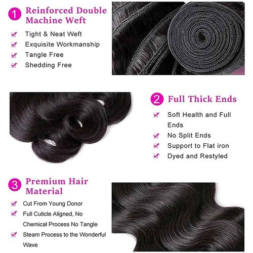 NJMNJM Brazilian Body Wave Bundles Human Hair 20 22 24 inch 12A Grade 100% Unprocessed Body Wave Human Hair Bundles Full and Thick Natural Color