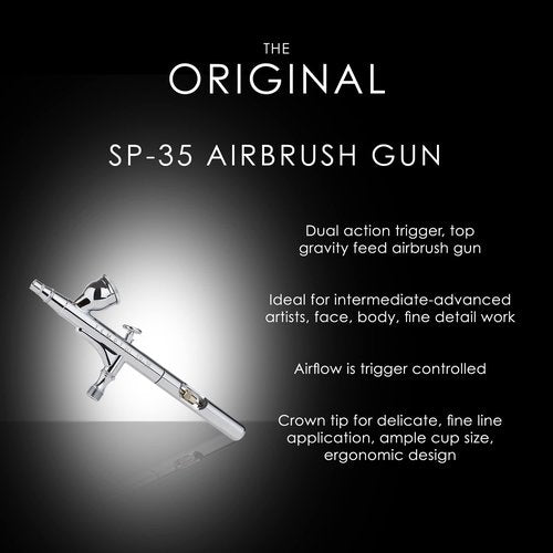TEMPTU Gravity Feed Airbrush, SP-35 Dual Action Airbrush Gun | Push-and-Pull Trigger | Professional Airbrush For Face, Body & Fine Detail Work | Includes Storage Case