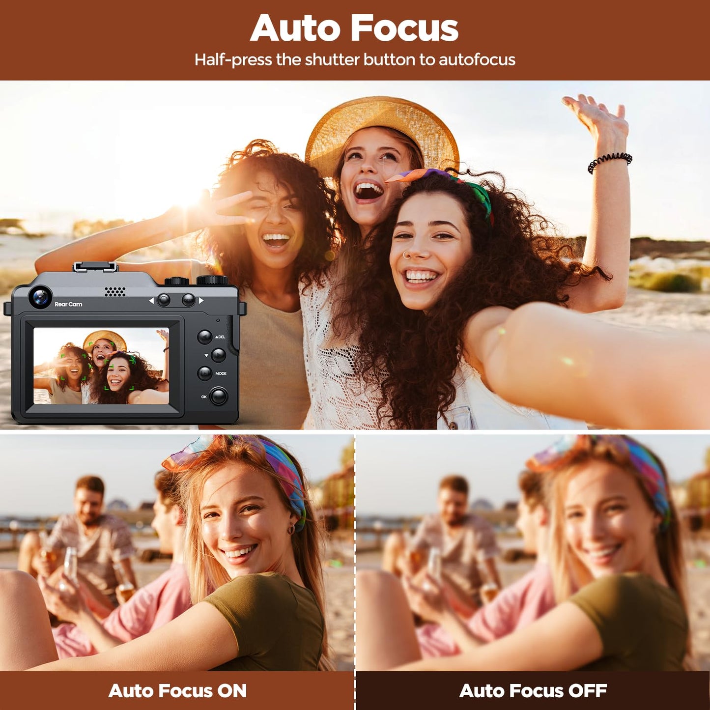 4K Digital Camera for Photography 64MP Auto-Focus Vlogging YouTube Camera with 3'' Dual Cameras 18X Travel Compact Cameras with Flash, 2 Batteries & Charger, 64GB Card for Beginner