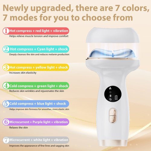 ZoGoo Upgraded Hot & Cold Dual Mode Face and Neck Beauty Massager, 7 in 1 LED Facial Sculptor, 7 Modes -Micro - Vibration - 7 Light -Heating -Ice Compress for Home Skin Care, Face Lift Device