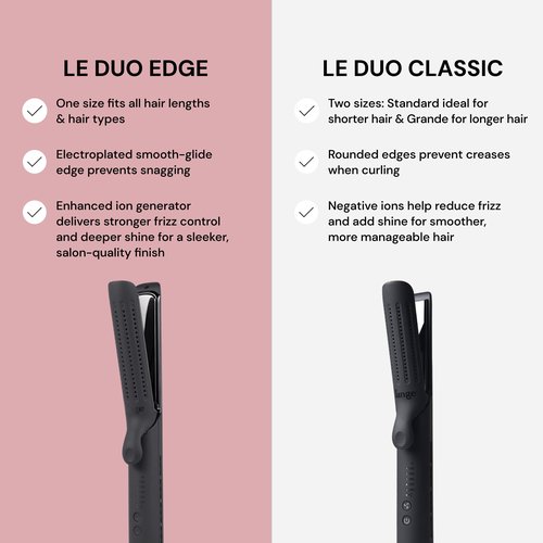 L'ANGE HAIR Le Duo Edge 360° Airflow Titanium Styler Blush | 2-in-1 Flat Iron Straightener & Curling Iron | 1” Wide Titanium Plates with Rounded Corners & Softly Beveled Edges (Black)