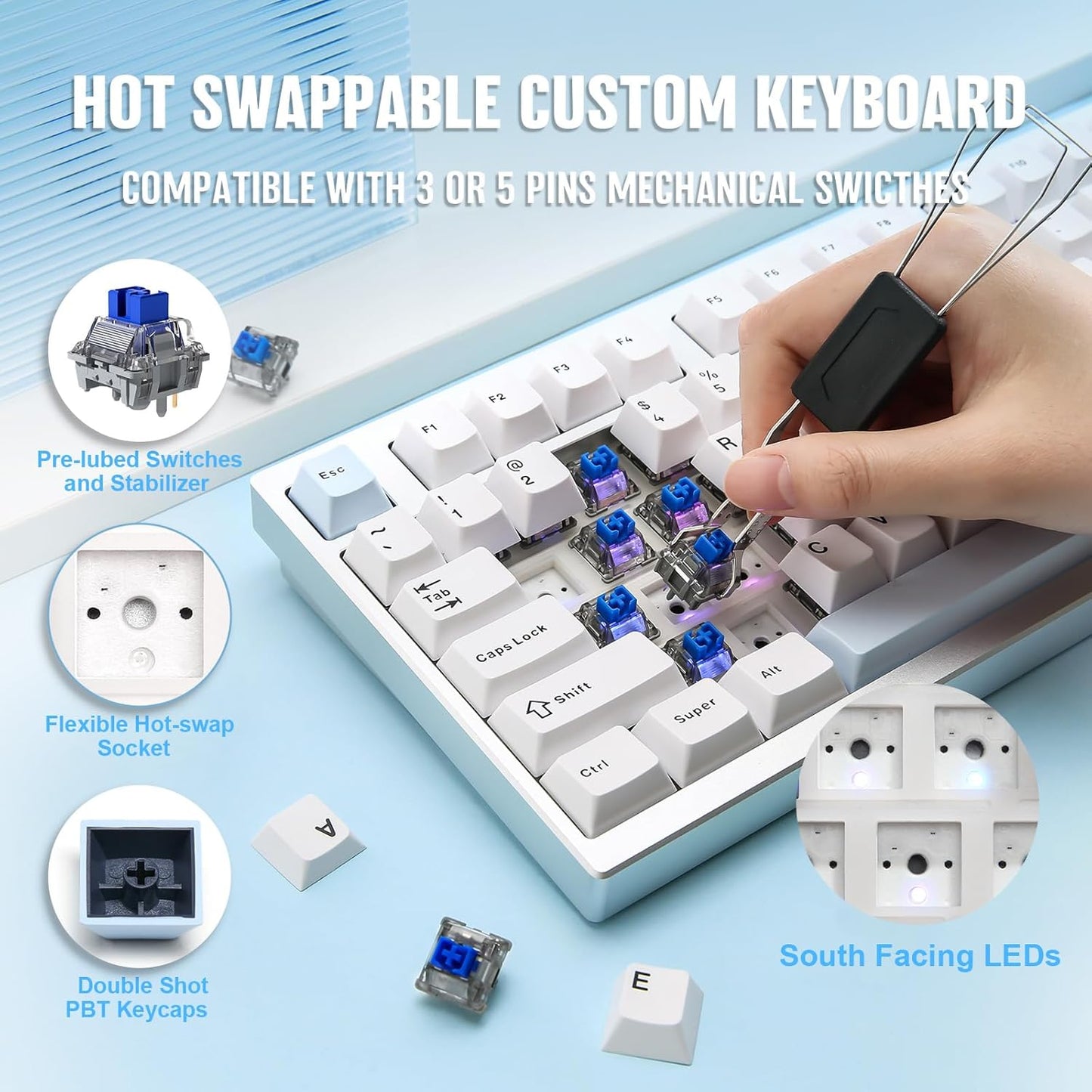 YUNZII AL75 PRO 75% Wireless Mechanical Gaming Keyboard,Full Aluminum CNC,BT/2.4G/Wired,PBT Keycaps,Gasket Mounted Hot Swap,Custom RGB Backlight, Programmable for Mac/Win (Silver, Cocoa Cream V2)