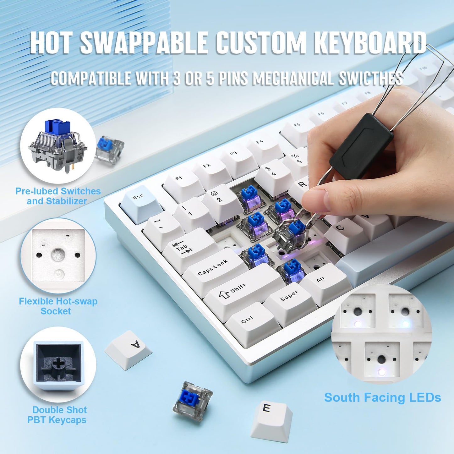 YUNZII AL75 PRO 75% Wireless Mechanical Gaming Keyboard,Full Aluminum CNC,BT/2.4G/Wired,PBT Keycaps,Gasket Mounted Hot Swap,Custom RGB Backlight, Programmable for Mac/Win (Silver, Blue Grey)