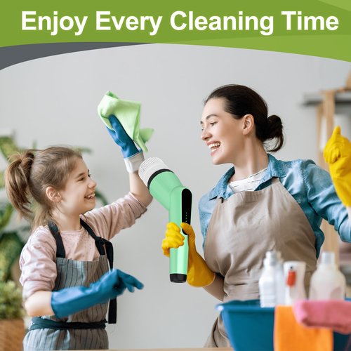 Electric Spin Scrubber, Shower Scrubber with Long Handle Adjustable, 2 Speed & 7 Replaceable Brush Heads Shower Cleaner Brush, Electric Scrubber for Cleaning Bathroom Tile Floor Bathtub Green