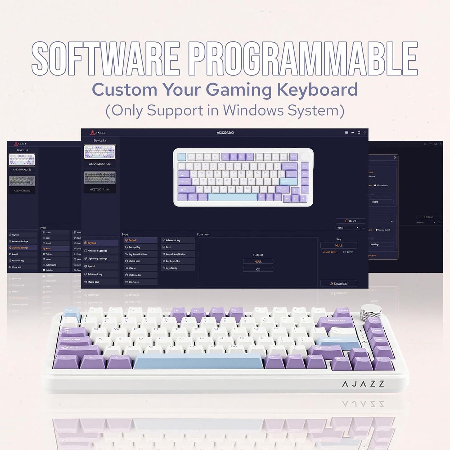 AJAZZ AK820 MAX HE Hall Effect Magnetic Gaming Keyboard, Adjustable Actuation, 8KHz Polling Rate, Wired Rapid Fast Keyboard, Creamy Gasket, RGB Backlight, NKRO for Win/Mac (Black Pink)