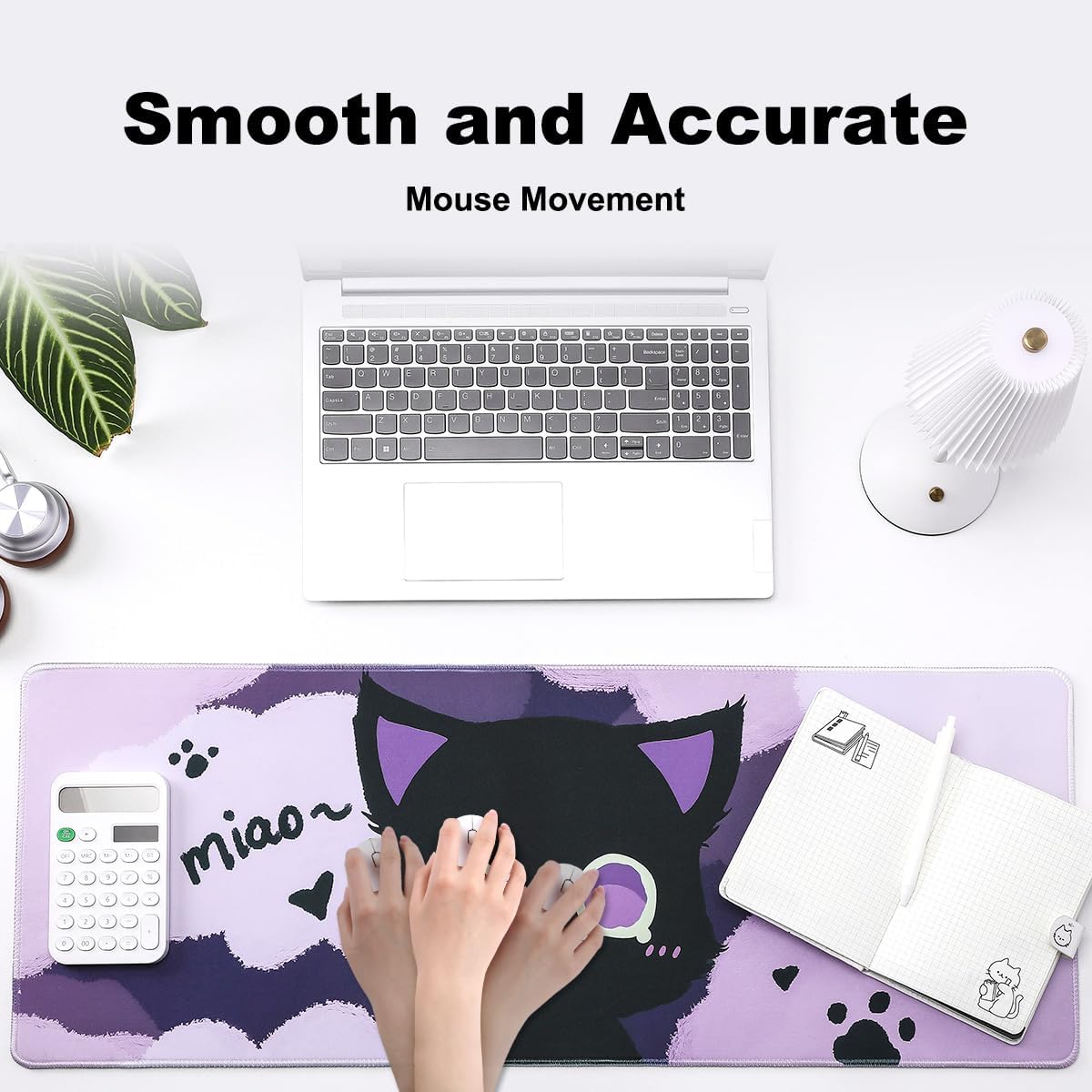 YUNZII Keynovo Gaming Mouse Pad, Large Mouse Pad, Non-Slip 4mm Laptop Gaming Desk Pad for Office and Home(Black cat, 31.49'' x 11.8'')