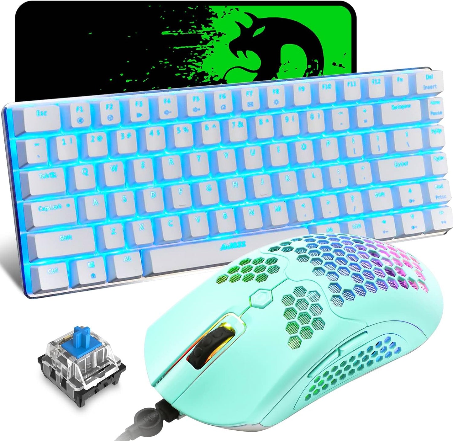 ZIYOU LANG Wired Gaming Keyboard and Mouse,3 in 1 Gaming Set,Green LED Backlit Mechanical Keyboard,12K DPI Superlight Gaming Mouse,Large Mouse Pad for PC Gamer