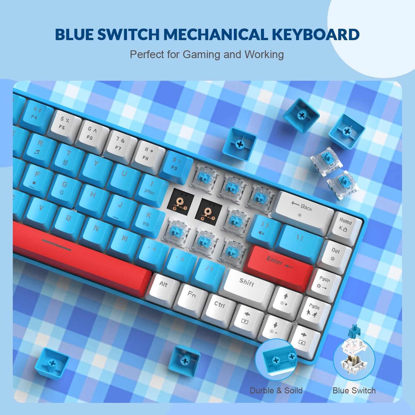 ZIYOU LANG RK-T8PR0 Wired 65% Mechanical Gaming Keyboard and Mouse Combo with RGB LED Backlit Anti-ghosting TKL Mini 68 Key Coiled C to A Cable Linear Red Switch for PS4 PS5 Xbox PC Mac Gamer(Gray)