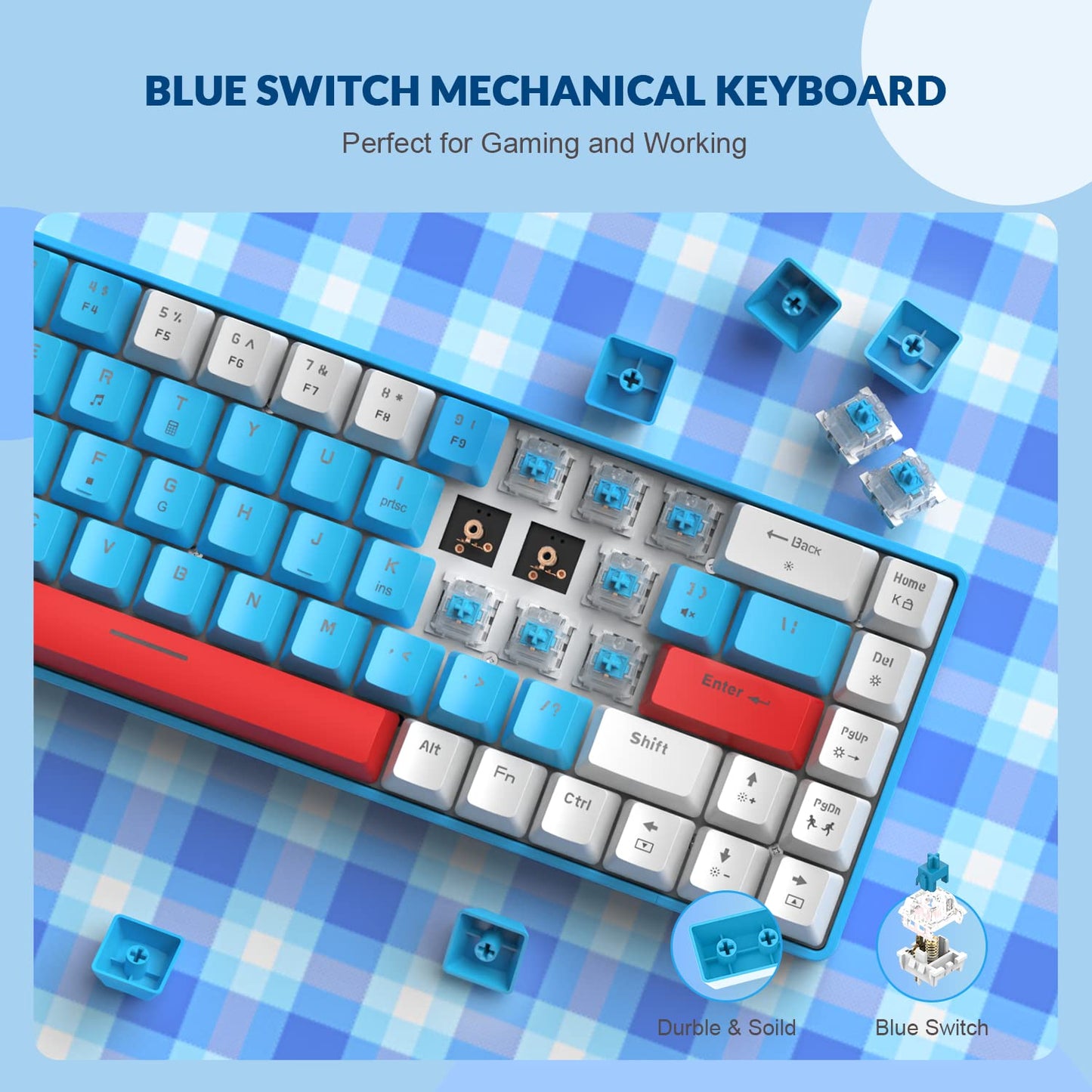 ZIYOU LANG RK-T8PR0 Wired 65% Mechanical Gaming Keyboard and Mouse Combo with RGB LED Backlit Anti-ghosting TKL Mini 68 Key Coiled C to A Cable Tactile Blue Switch for PS4 PS5 Xbox PC Mac Gamer(Blue)