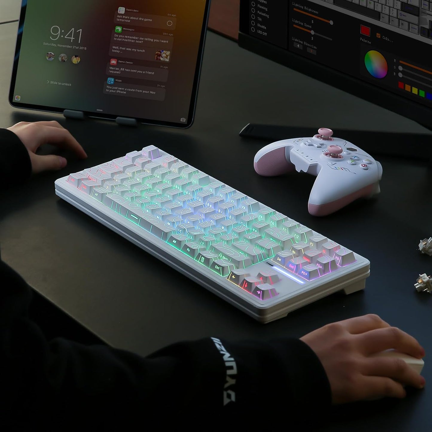 YUNZII YZ87 Gasket Mechanical Keyboard,TKL Wireless Hot Swappable with 5-Layer Padding, BT5.0/2.4G/USB-C NKRO RGB Backlit for Win/Mac(White, Milk Switch)