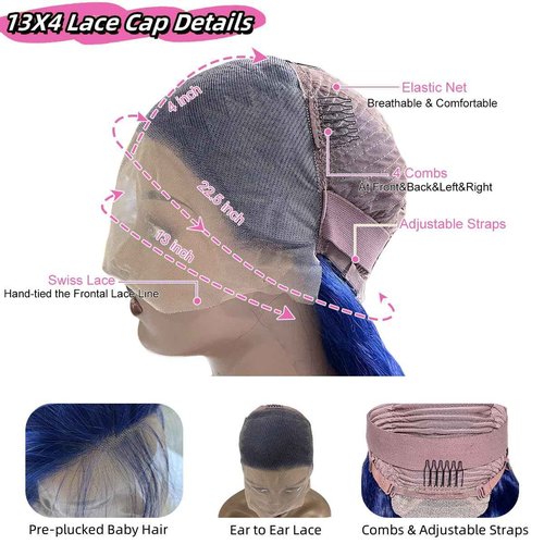 Suresen Dark Blue Lace Front Wigs Human Hair Pre Plucked 180% Density 26 Inch Body Wave HD 13x4 Lace Front Pre Plucked Dark Blue Human Hair Wigs with Bleached Knots Natural Hairline