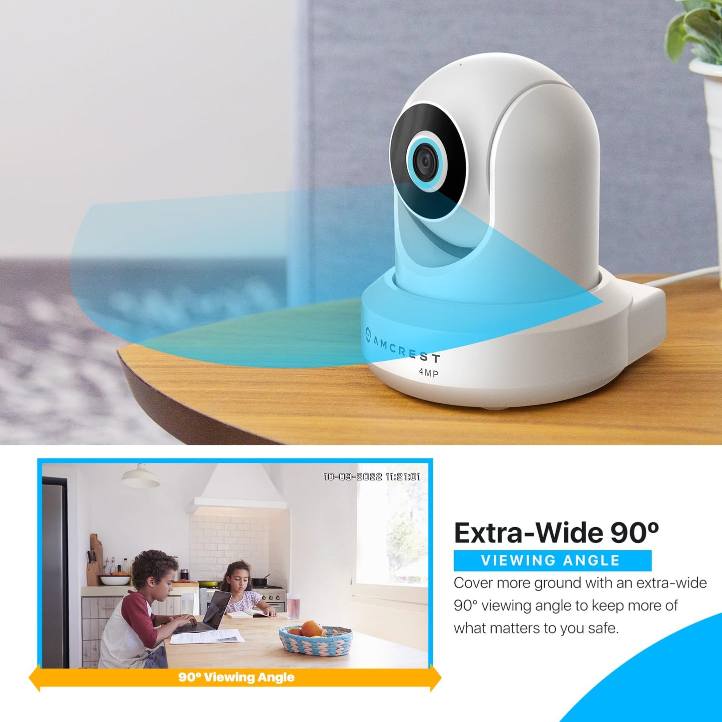 Amcrest 4MP ProHD Indoor WiFi, Security IP Camera with Pan/Tilt, Two-Way Audio, Night Vision, Remote Viewing, 4-Megapixel @30FPS, Wide 90° FOV, IP4M-1041W (White)