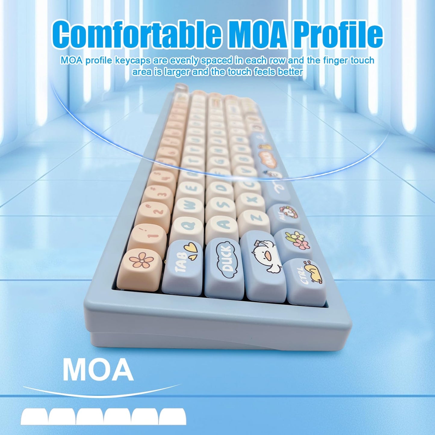 ZMX Cute Duck Keyboard Keycaps,MOA Profile 139 Keys Custom Keycaps Set Thick PBT Dye Sublimation Kawaii Round Key Cap for Cherry MX Switch 75% 60% 100-Percent Mechanical Gaming Keyboard