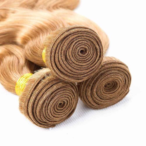 Honey Blonde Human Hair Bundles 14 16 18 Inch Body Wave Bundles Human Hair Unprocessed Native Virgin Hair 100/PC 3 Extensions #27 Blonde Color Wet and Wavy Human Hair Extensions for Women