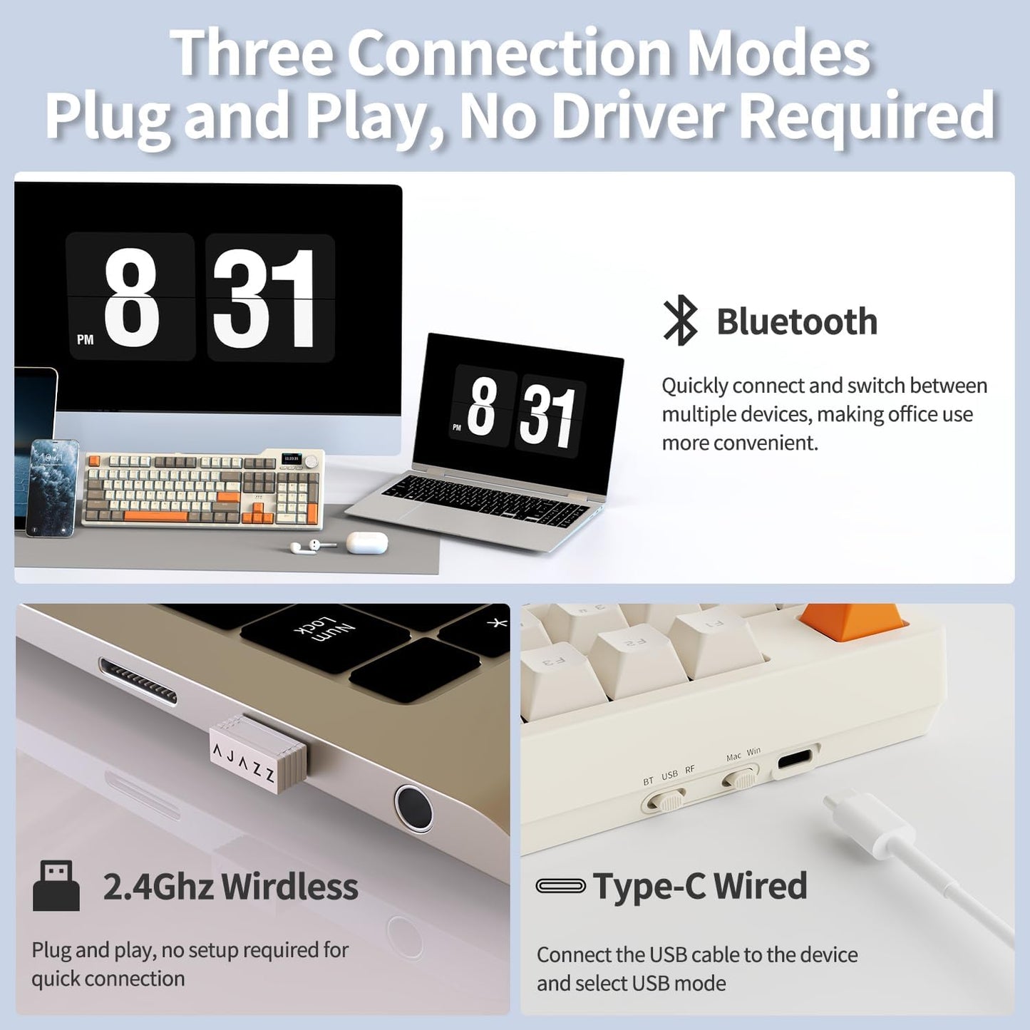 AJAZZ AK35I V3 104-Key Full Size Wired Gasket Mount Gaming Keyboard with Multimedia Buttons & Knob Control | Five Layer Pad | OEM Profile PBT Keycaps | White Backlit Custom Keyboard