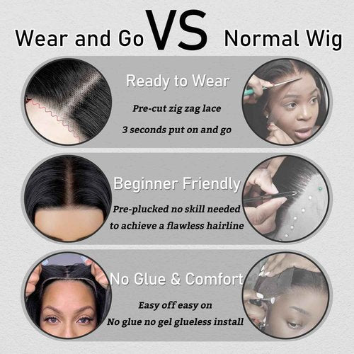 EARLR 32 Inch Glueless Wigs Human Hair Pre Plucked Pre Cut 7x5 Straight Lace Front Wigs Human Hair 200% Density Black Ready to Wear Glueless Wig for Women