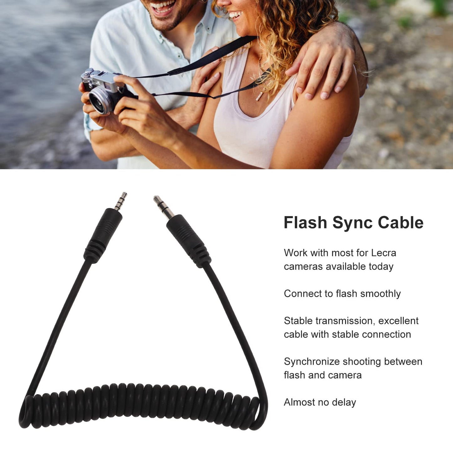 2.5mm Flash Sync Cable, 3.5mm Male to Male Coiled Cord, Spring Design, Stable Without Delay, for V LUX, Series, for GF, GH, G, L, LC, FZ All Series
