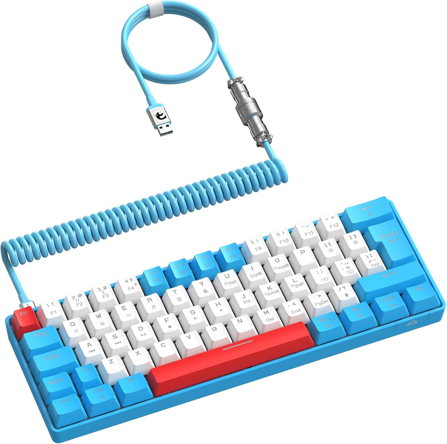 ZIYOU LANG RK-T60 Wired Mechanical Gaming Keyboard Mini Portable with Rainbow Backlit 62Key ABS Keycaps Full Anti-Ghosting Ergonomic Design Coiled Aviator Cable for PS4/PC/WIN Gamer(Blue/Red Switch)