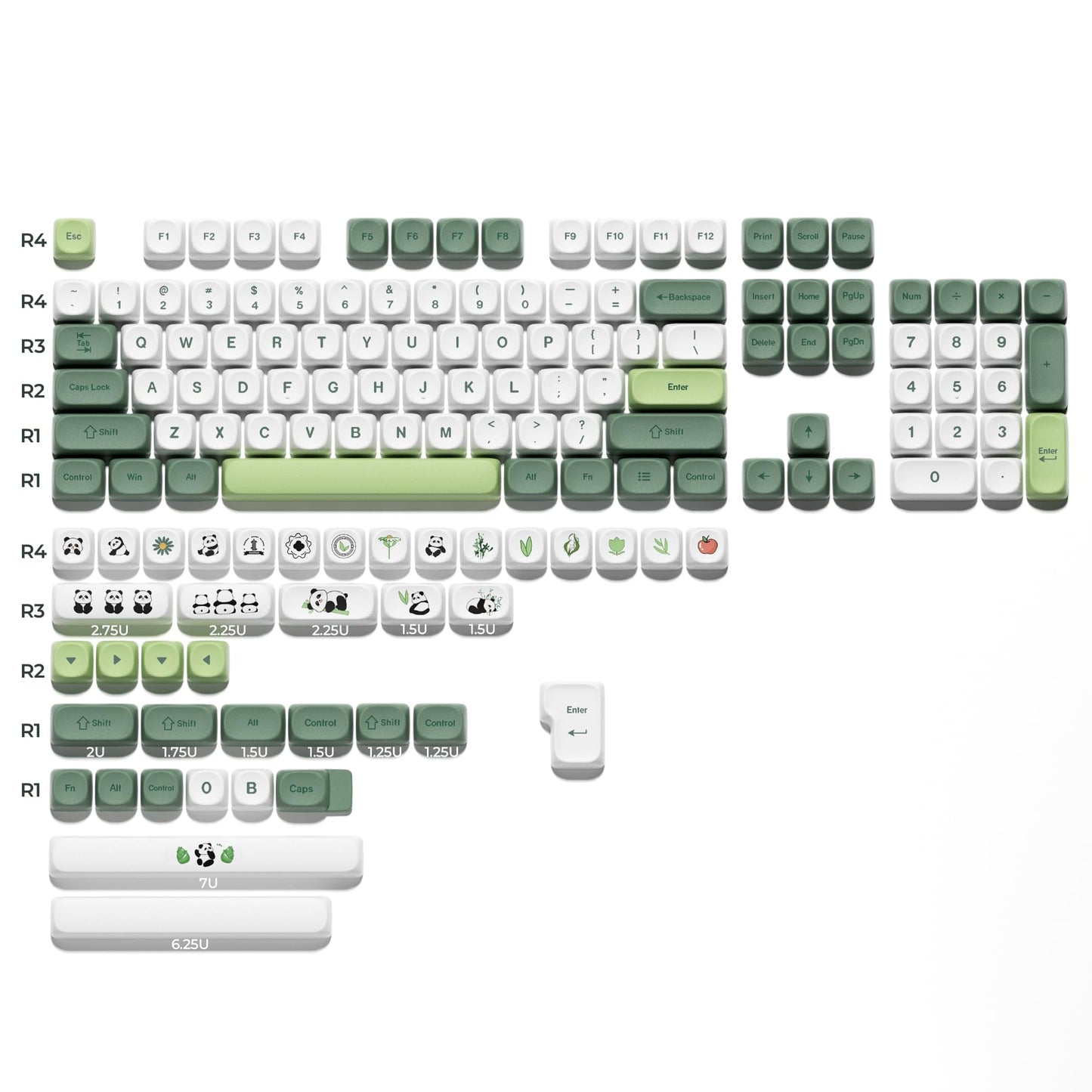 XVX MOA Profile Matcha Panda PBT Dye-Sub Keycaps Set, 143-Key Green & Creamy Keycaps for Mechanical Keyboards (Compatible with 61/64/68/84/87/100/104/108 Cherry MX Switches)