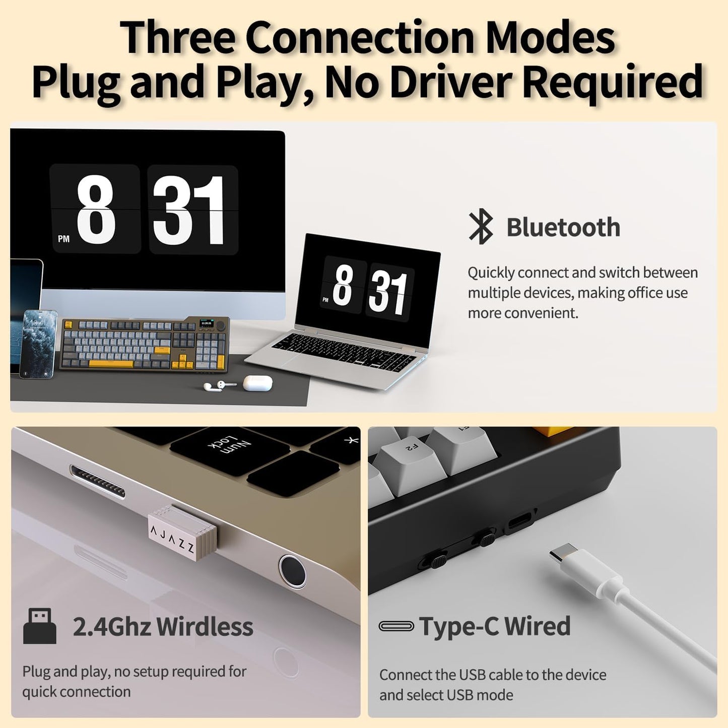 AJAZZ AK35I V3 104-Key Full Size Wired Gasket Mount Gaming Keyboard with Multimedia Buttons & Knob Control | Five Layer Pad | OEM Profile PBT Keycaps | White Backlit Custom Keyboard