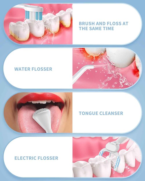 Duolosy Electric Toothbrush with Water Flosser, 4 in 1 Cordless Toothbrush and Water Flosser Combo for Multiple Users and Needs, Flossing Toothbrush Portable for Travel and Home, White
