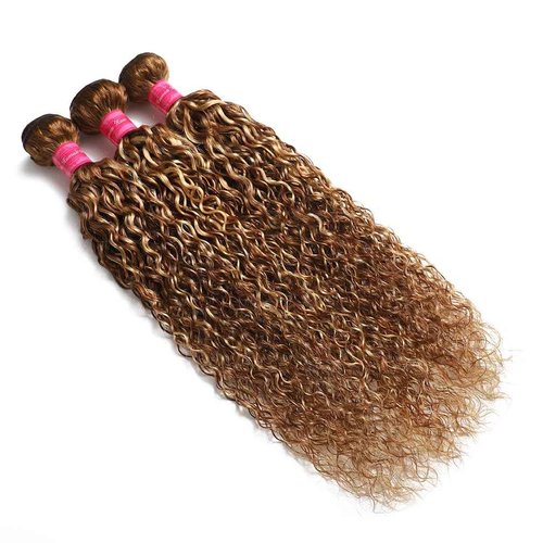 Borchan 4/27 Water Wave Human Hair Bundles Highlight Blonde Bundles Brazilian Virgin Hair 14 16 18 Inches 100% Unprocessed Human Hair Weft Ombre Honey Blonde Quick Weave for Women