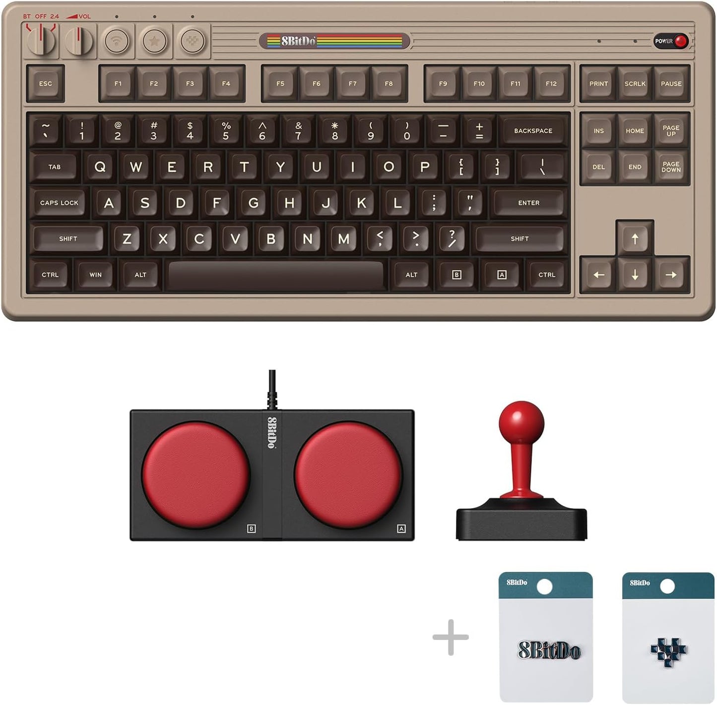 8Bitdo 87 Keys Retro Mechanical Keyboard Bluetooth/2.4G/USB-C, Hot Swappable, Dual Super Programmable Buttons, Volume knob for Windows and Android - M Edition