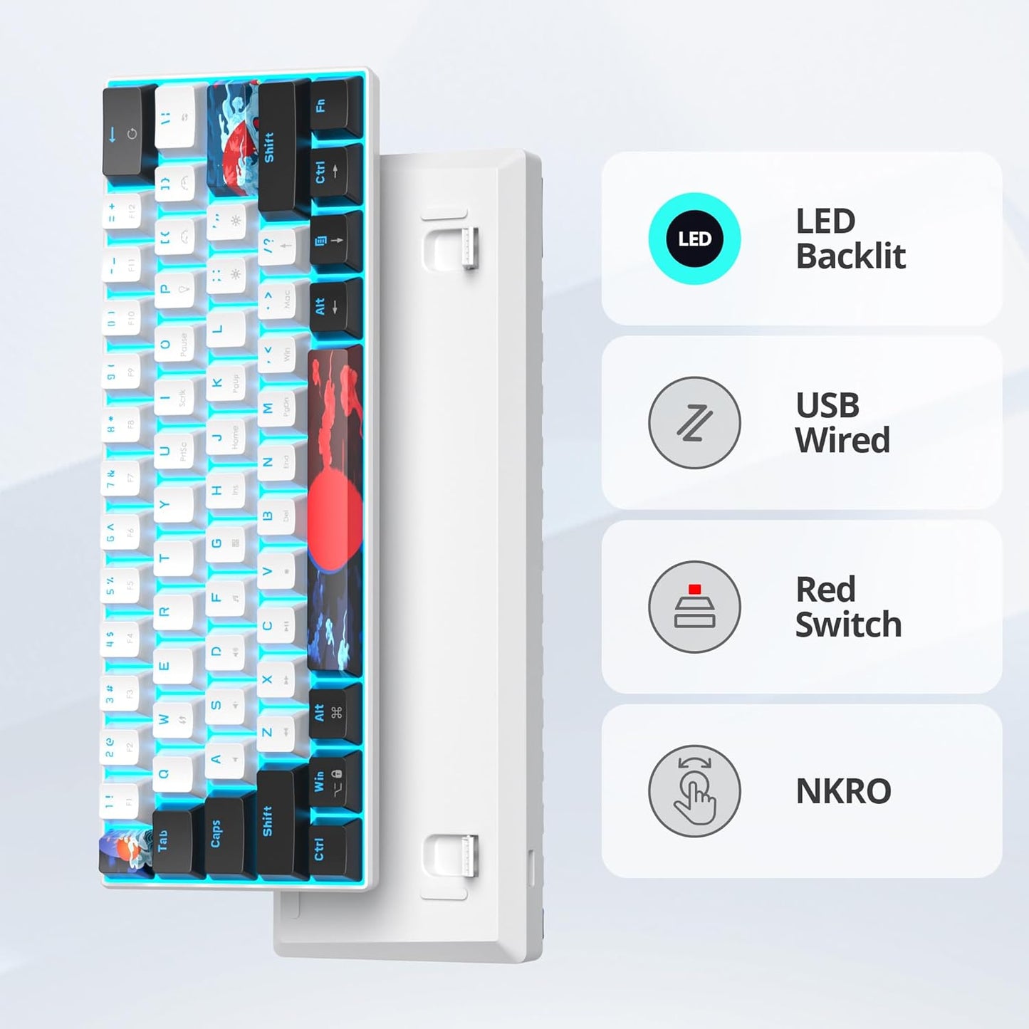 60 Percent Gaming Keyboard 60% Mechanical Keyboard LED Backlit Ultra Compact Wired Keyboard with Red Switch for Windows Laptop Gamer(61 Blue Samurai)