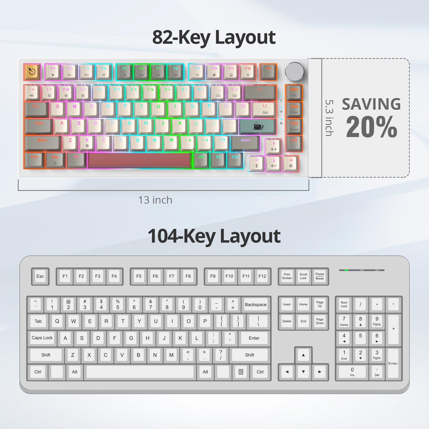 75% Wired Gaming Keyboard, Hot Swappable Gasket Mount, Red Switch, RGB Backlit 82 Keys TKL Mechanical Keyboard, NKRO Compact for PC Laptop Windows Gamer (Gray Rice)