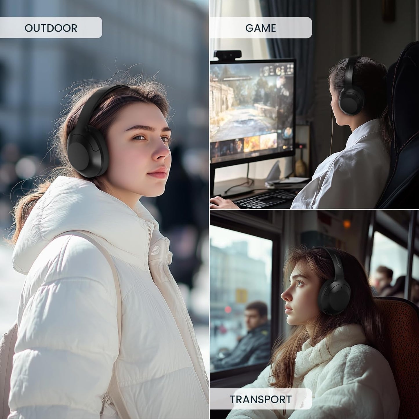 ATTACK SHARK G300 Active Noise Cancelling Wireless Headphones, Ultra Light Foldable Over-Ear Wired/Bluetooth Headset, 20H Playtime, Built-in Mic Hands Free Talking for Travel, Office, Home - Purple
